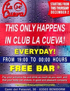 Free bar in club la cueva benidorm! Drink all you want! En benidorm